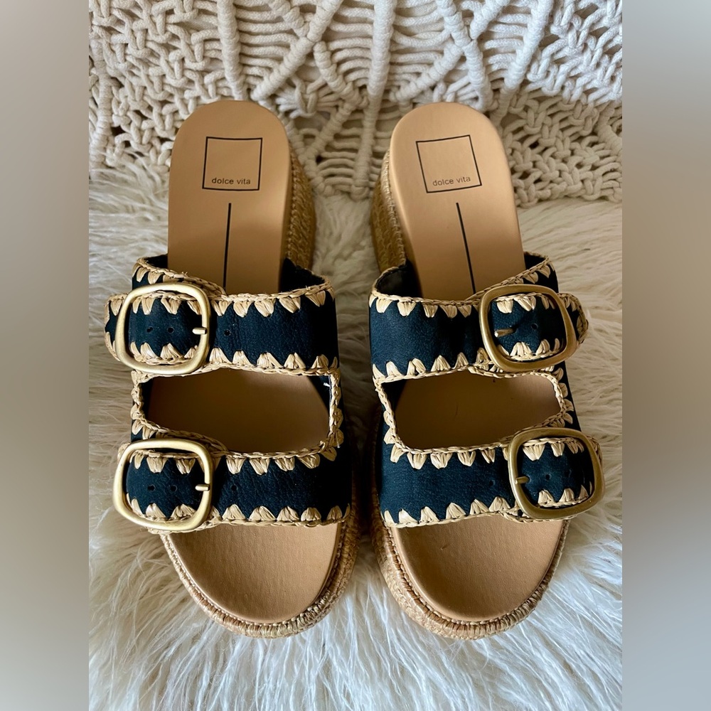 Dolce Vita Black and Tan Buckle Sandals